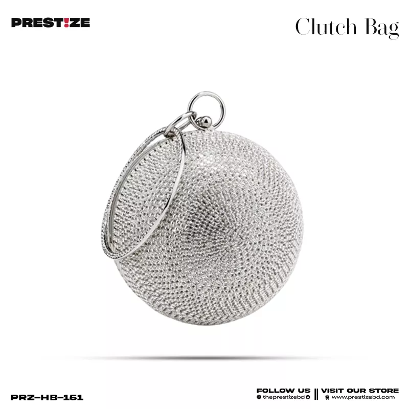 Ladies Clutch Bag - Silver Oval