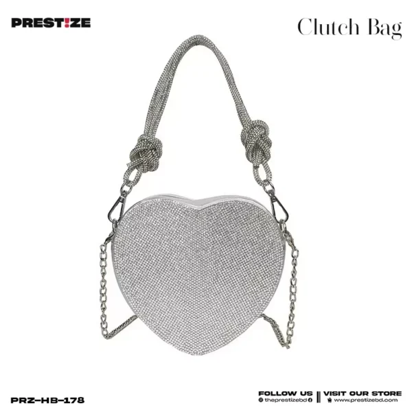 Silver Love PU Ladies Clutch Bag