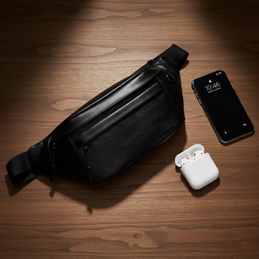 Cathleen Premium Leather Waist Bag - Black - Image 2