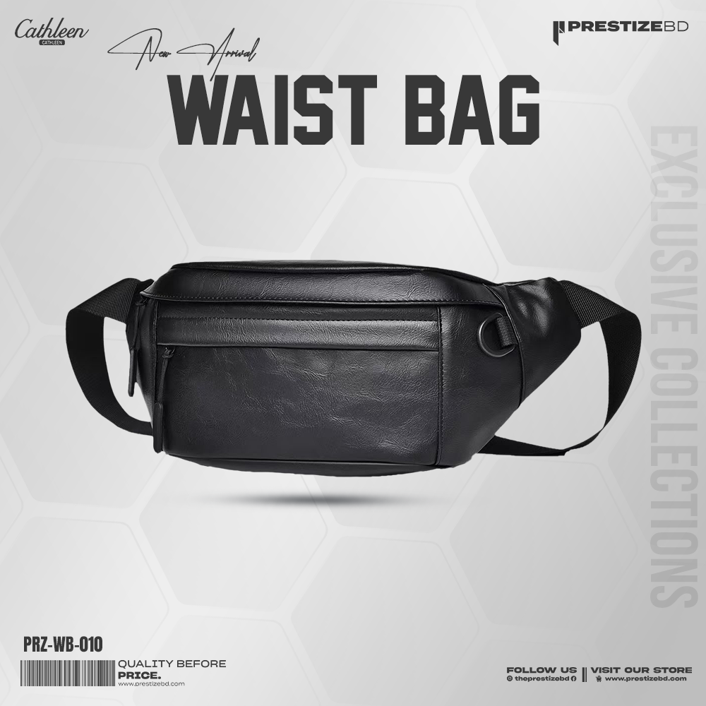 Cathleen Black Leather Waist Bag with adjustable strap and sleek design from Prestize BD