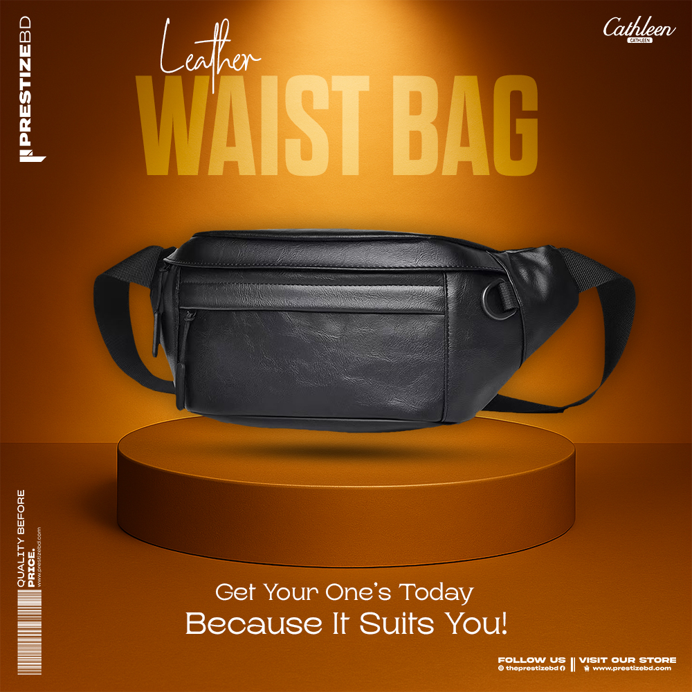Premium leather waist bag on display stand highlighting affordable waist bag price in BD from Prestize BD.